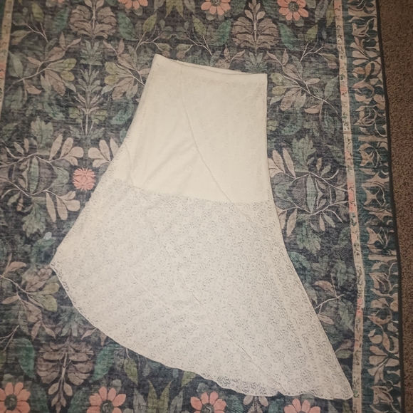Ultra Flirt Dresses & Skirts - Ultra Flirt Womens Ivory Lace Assymettric Midi Skirt Small Sheer Dainty Angel